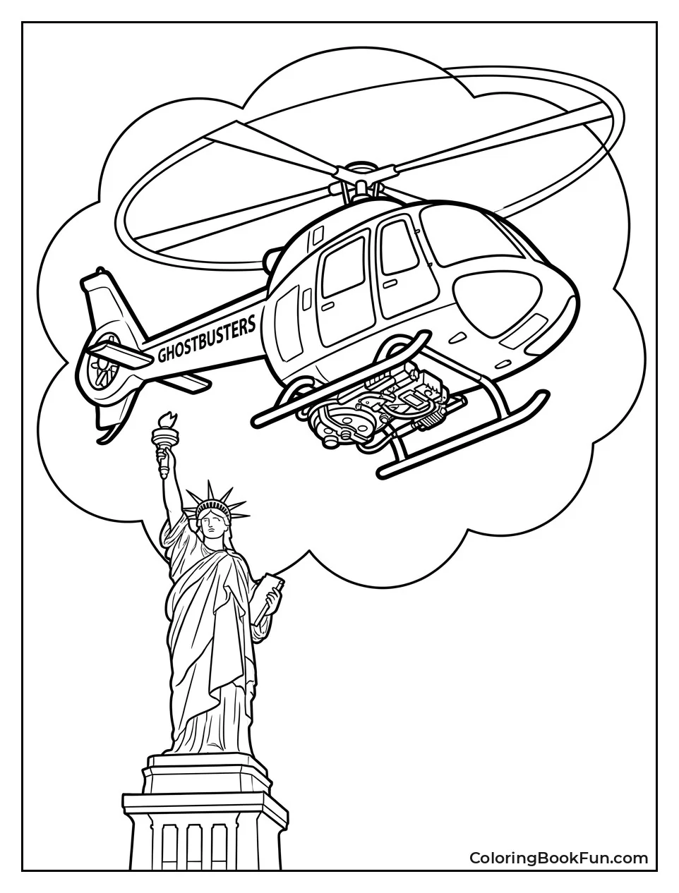 Ecto-Copter Flying over Statue