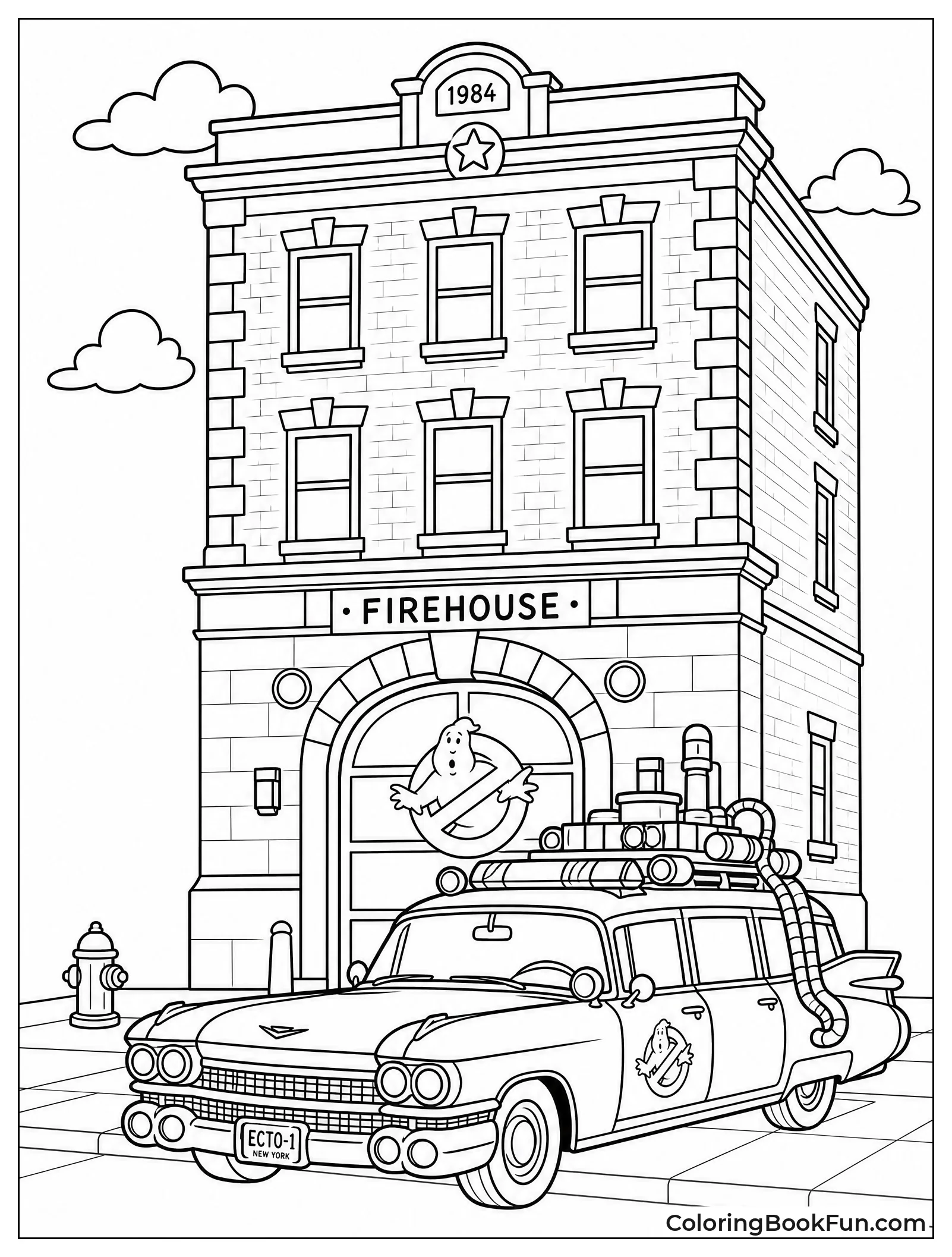 Firehouse with Ecto-1 Parked
