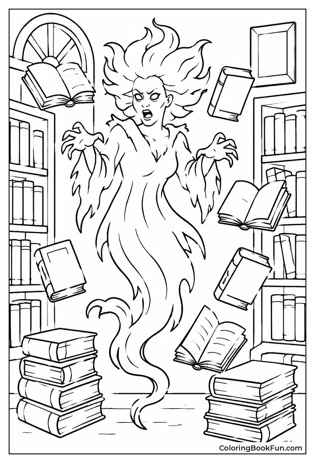 Library Ghost Among Flying Books