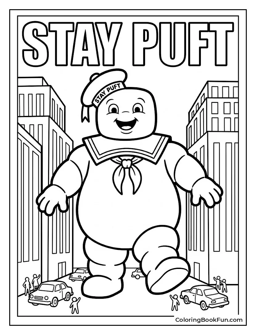 Stay Puft Walking Through City