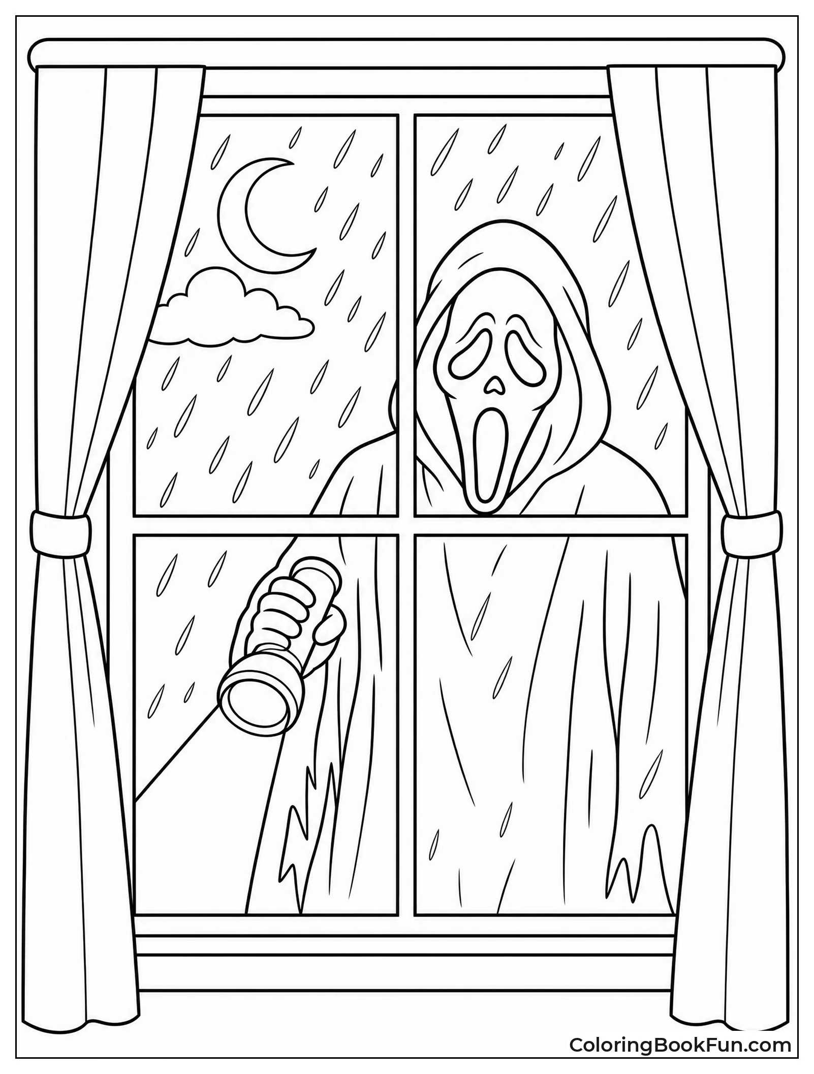 Ghostface Looking Through Rainy Window