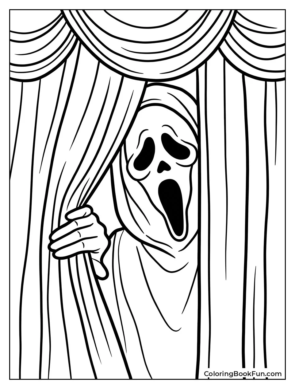 Ghostface Peeking from Behind Stage Curtains