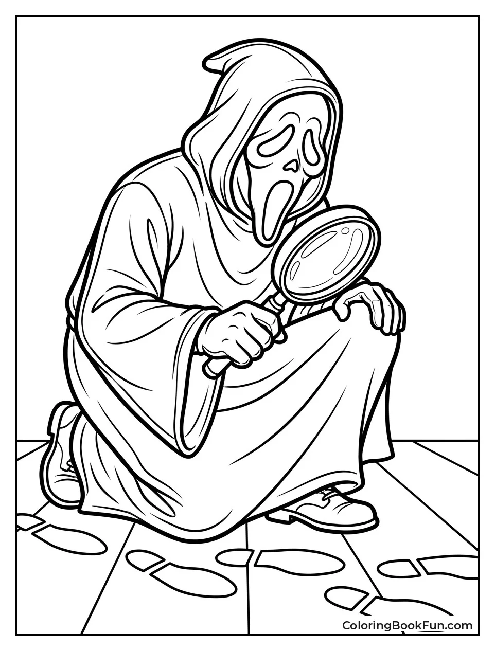 Ghostface Checking Footprints with Magnifying Glass