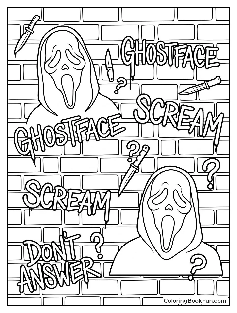 Ghostface Mask Spray Painted on Brick Wall