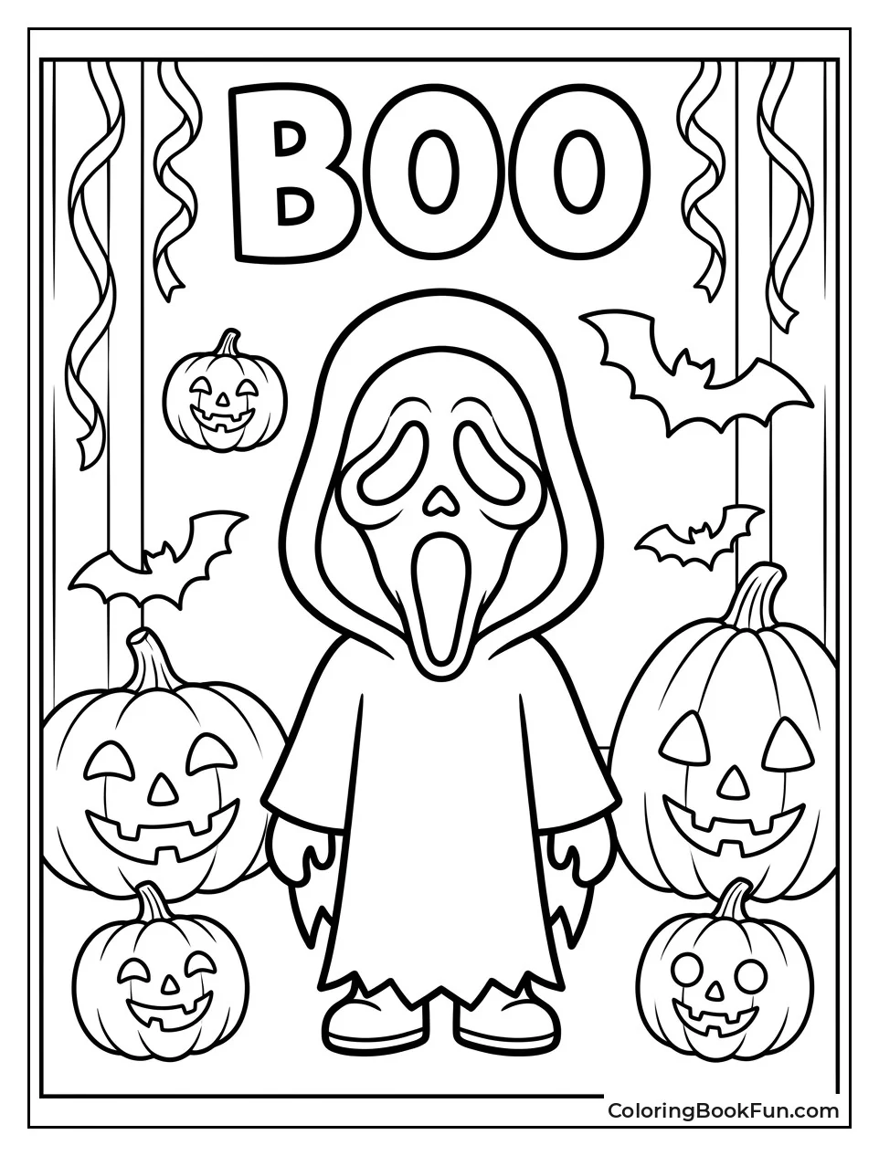 Ghostface at Halloween Party with Pumpkins