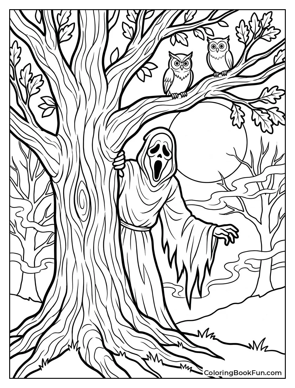 Ghostface Hiding Behind Tree in Woods
