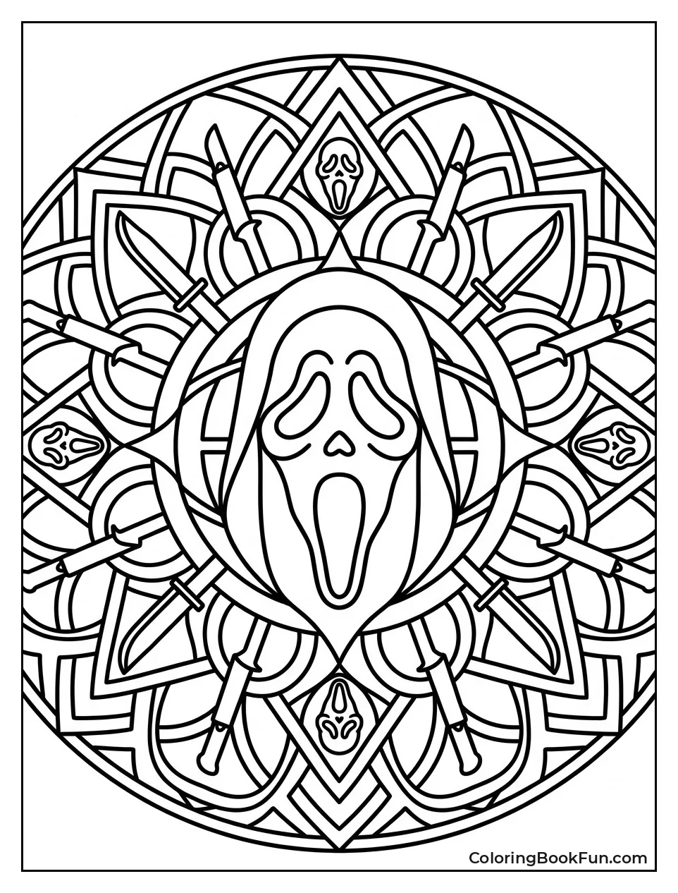 Ghostface Mask Inside Circular Mandala Pattern