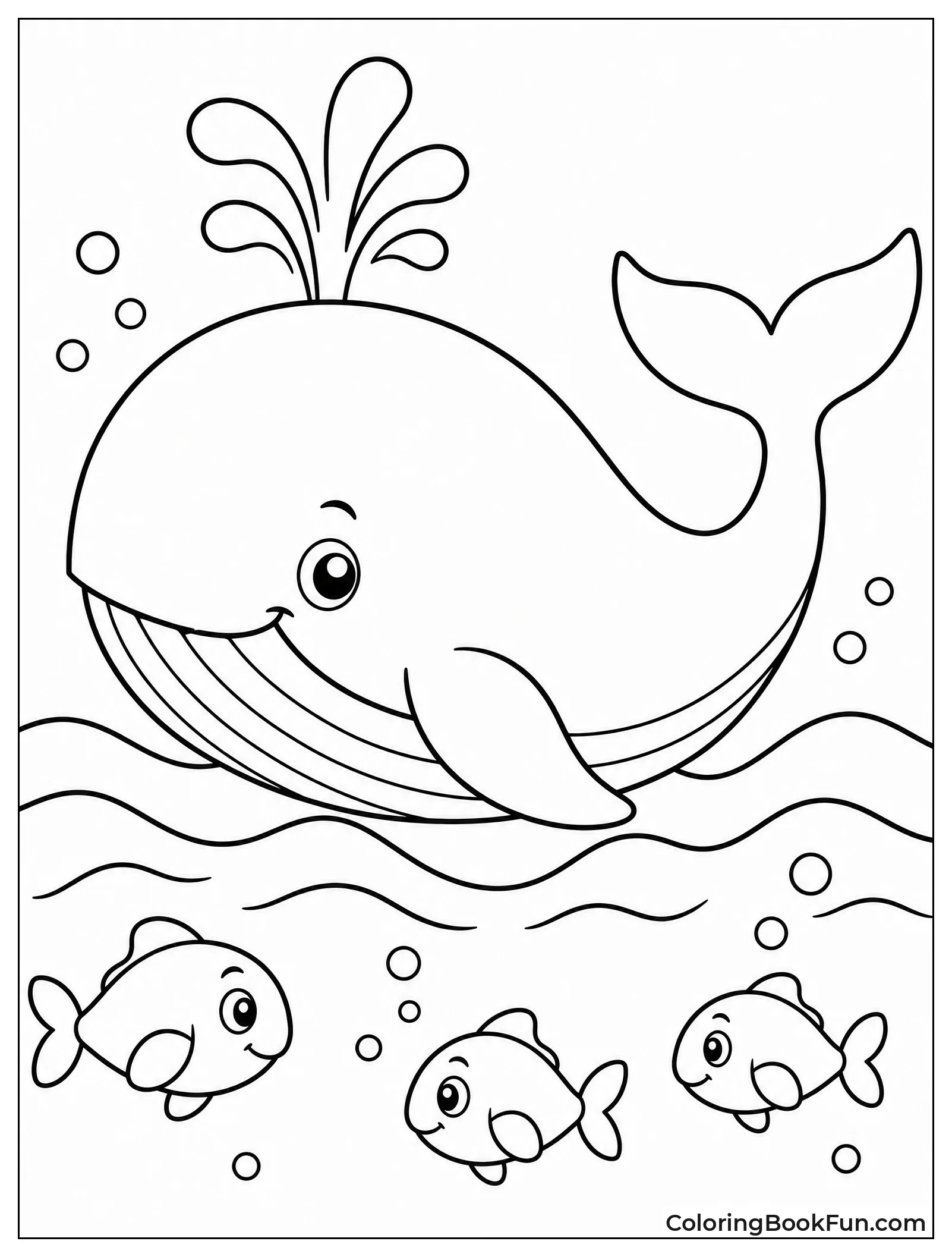 Giant Whale Swimming through Ocean Waves