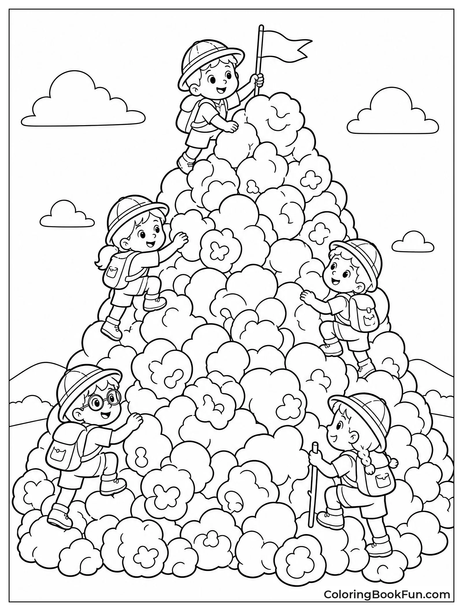 Explorers Climbing Giant Popcorn Mountain