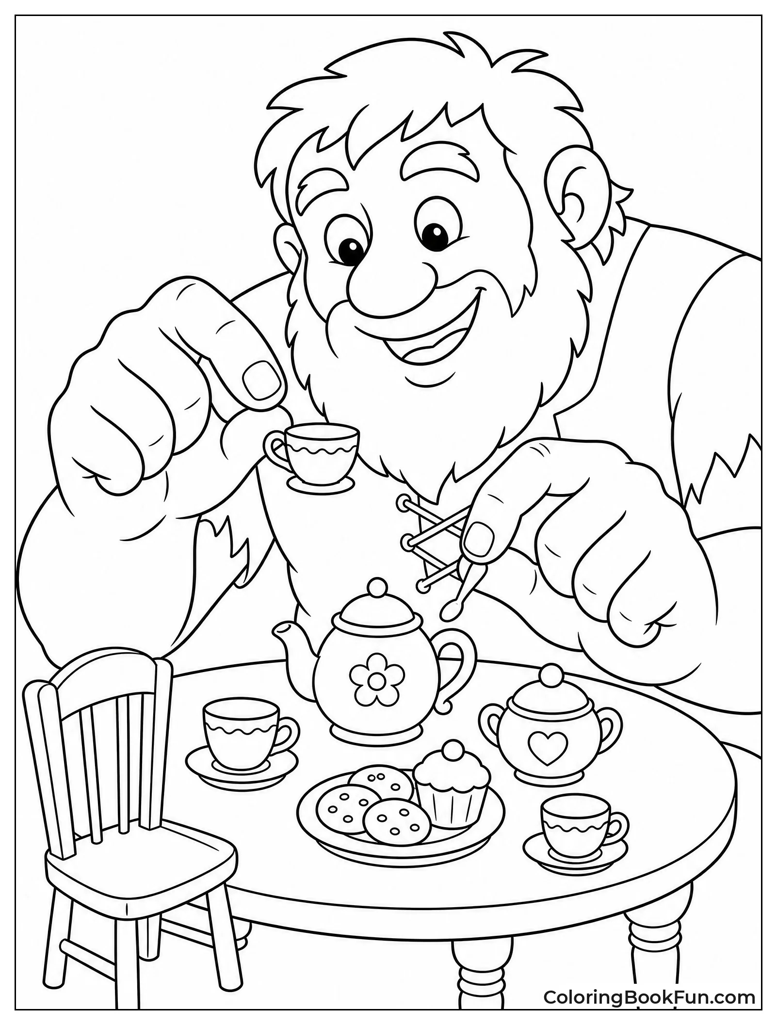 Giant Struggles with Tiny Tea Set