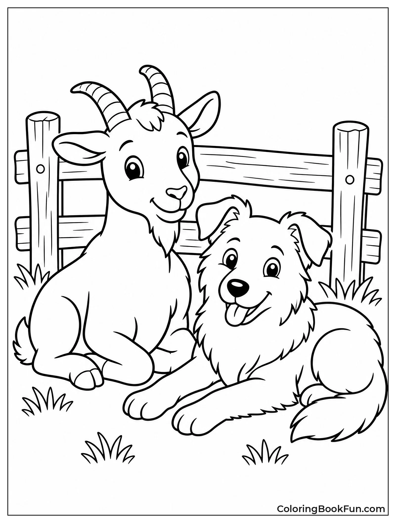 Goat and Farm Dog Resting