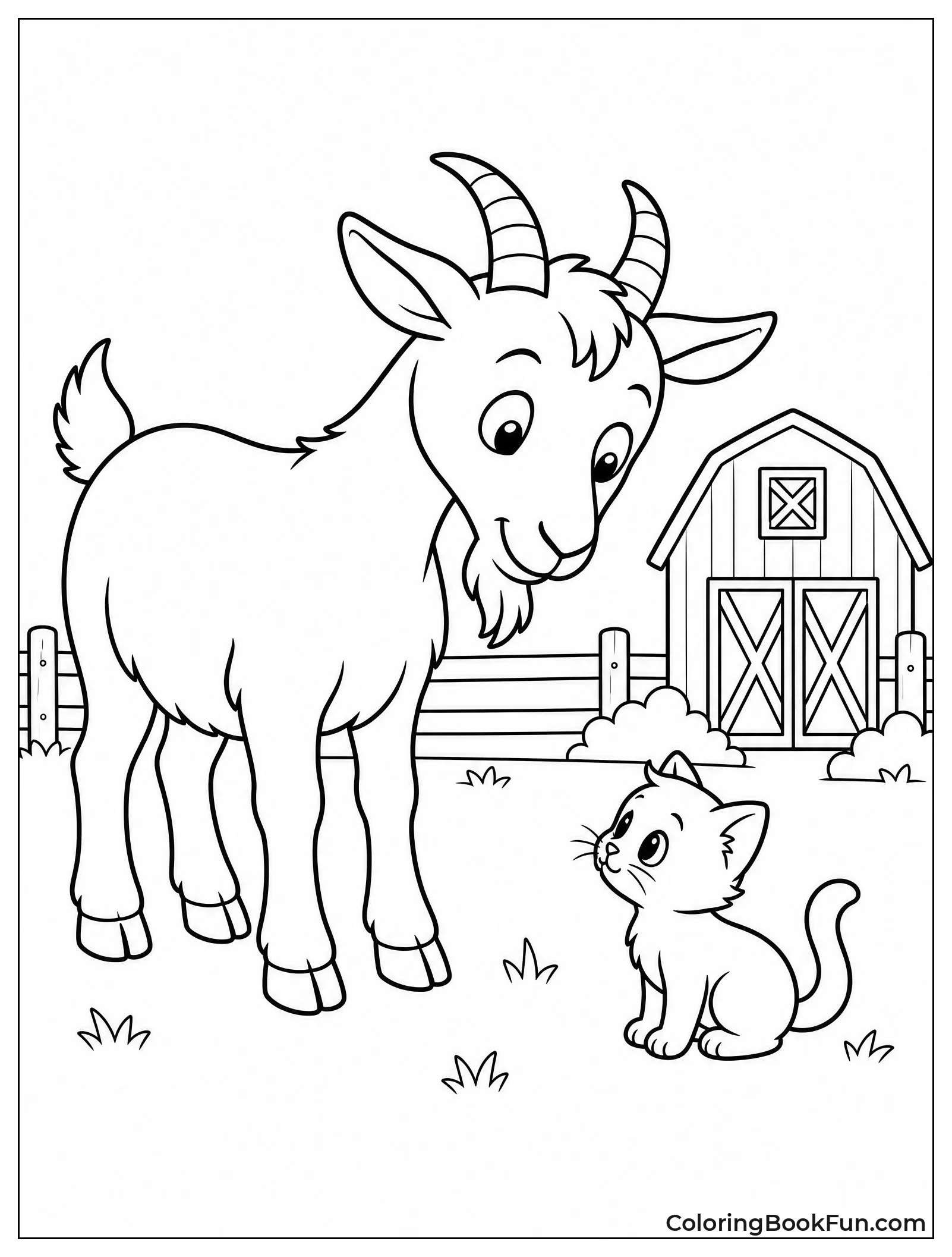 Goat Looking at Tiny Kitten