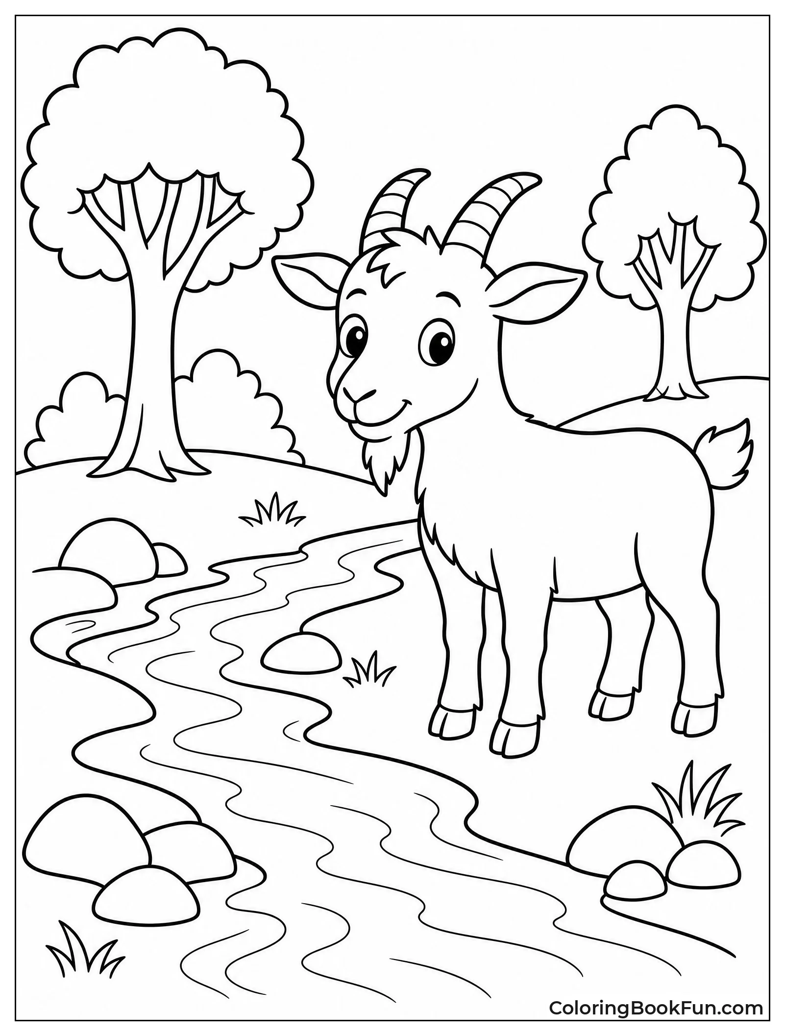 Goat Standing by River Stream