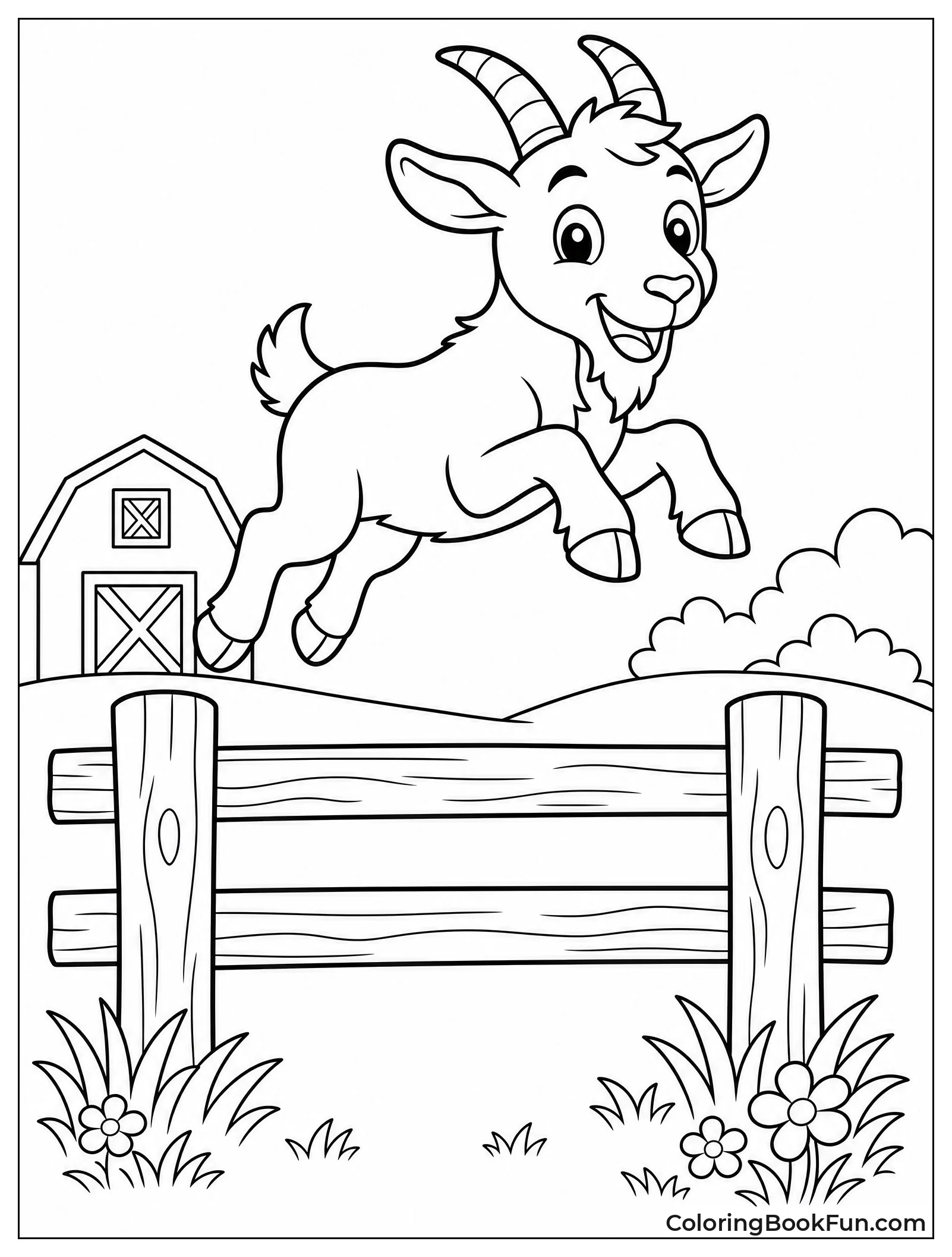 Goat Leaping Over Wooden Fence