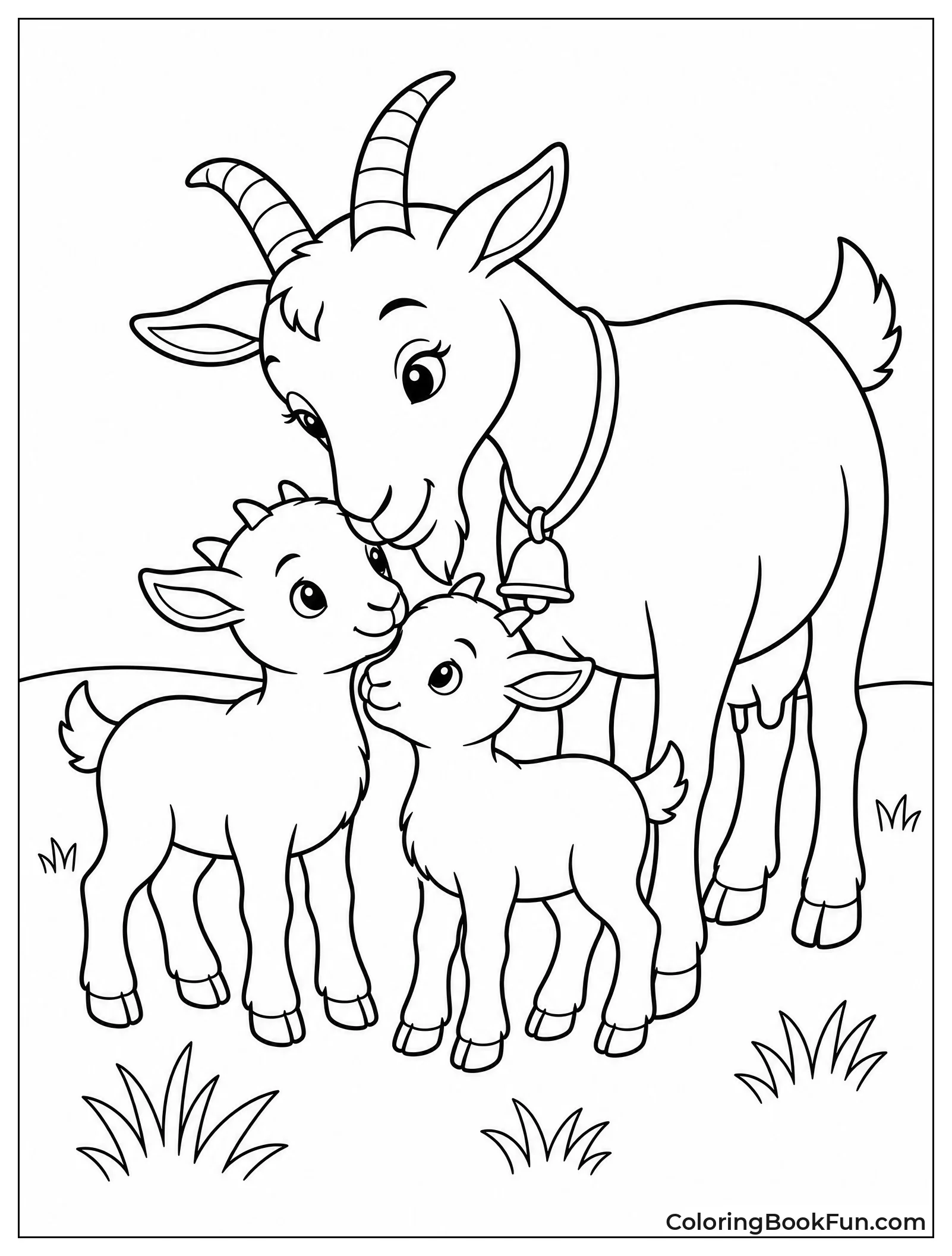 Mother Goat Nuzzling Twin Kids