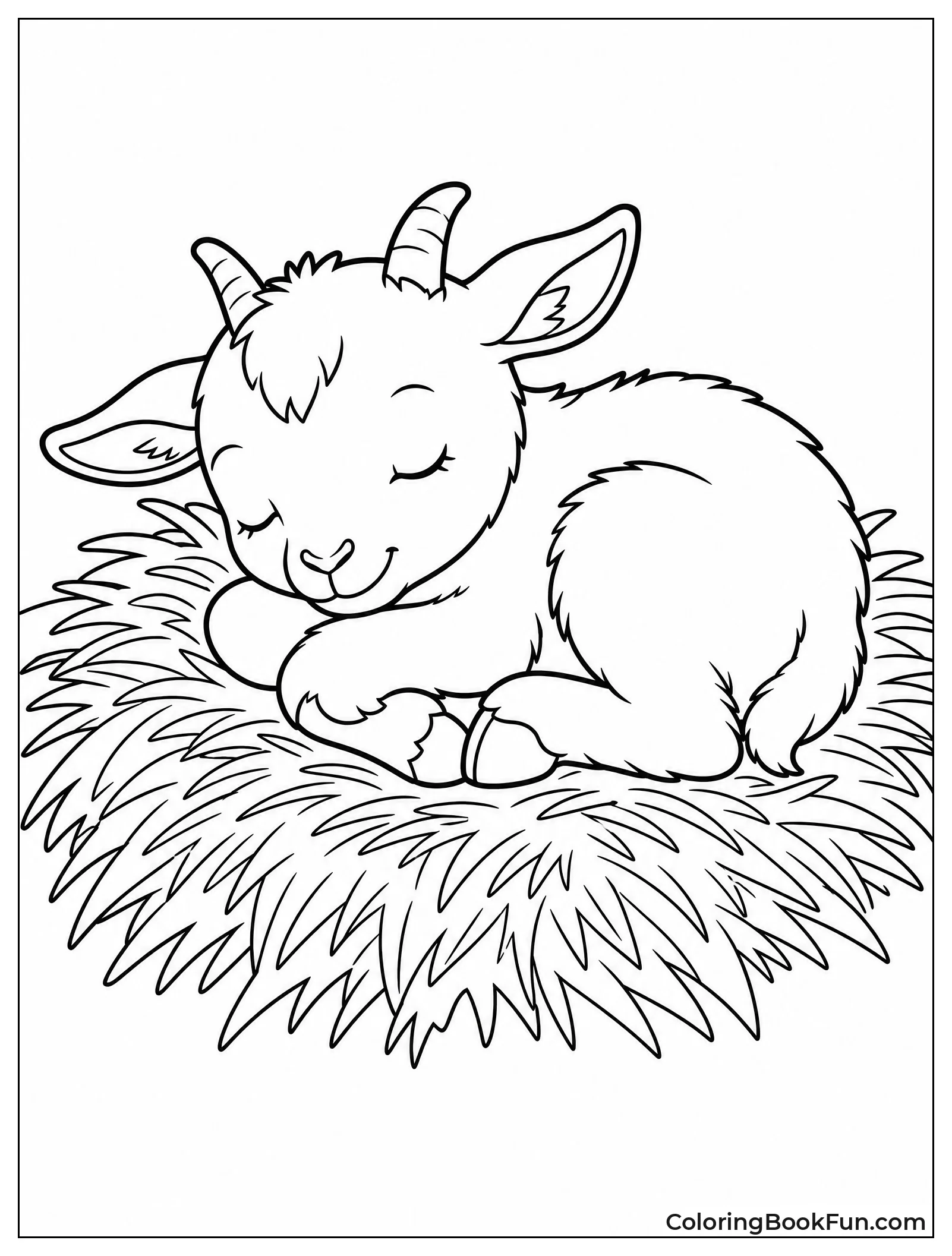 Baby Goat Sleeping in Hay