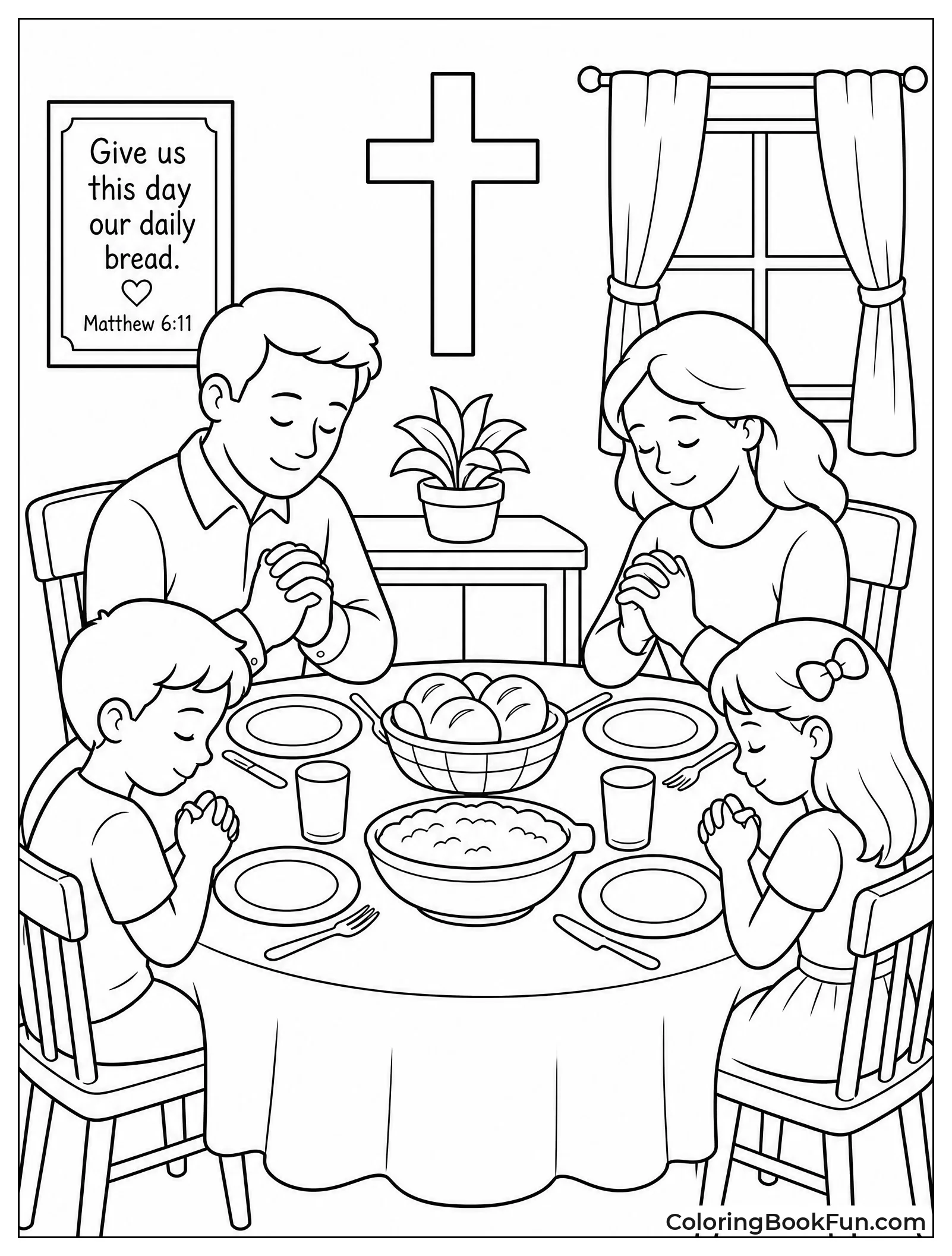 Family Praying at Dinner Table