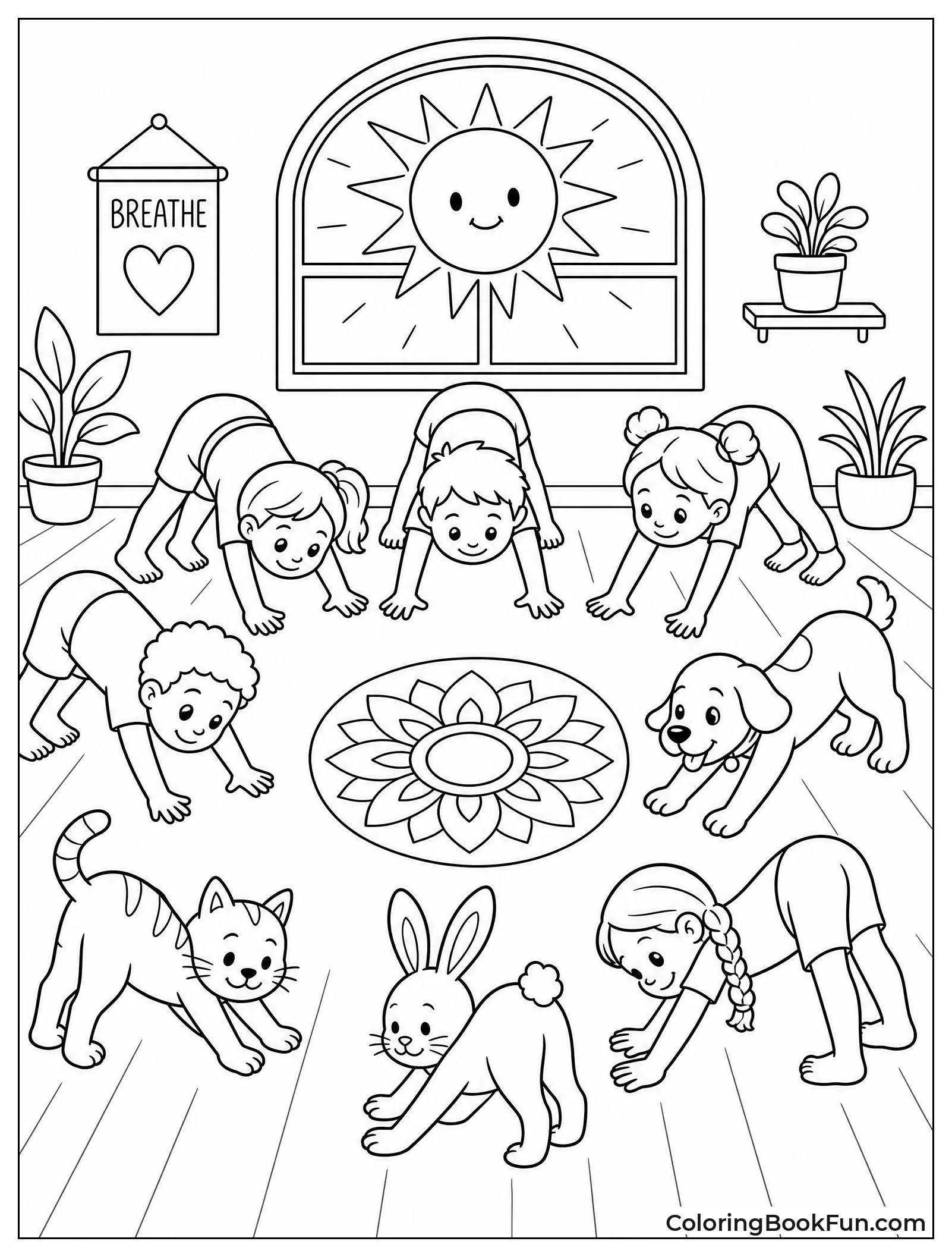 Kids and Animals in Downward Dog