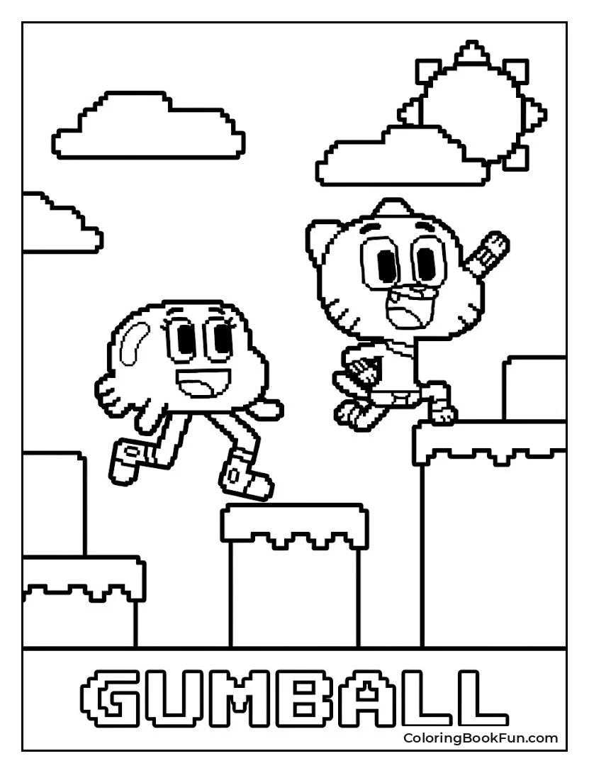 Gumball Jumps in Pixel Game