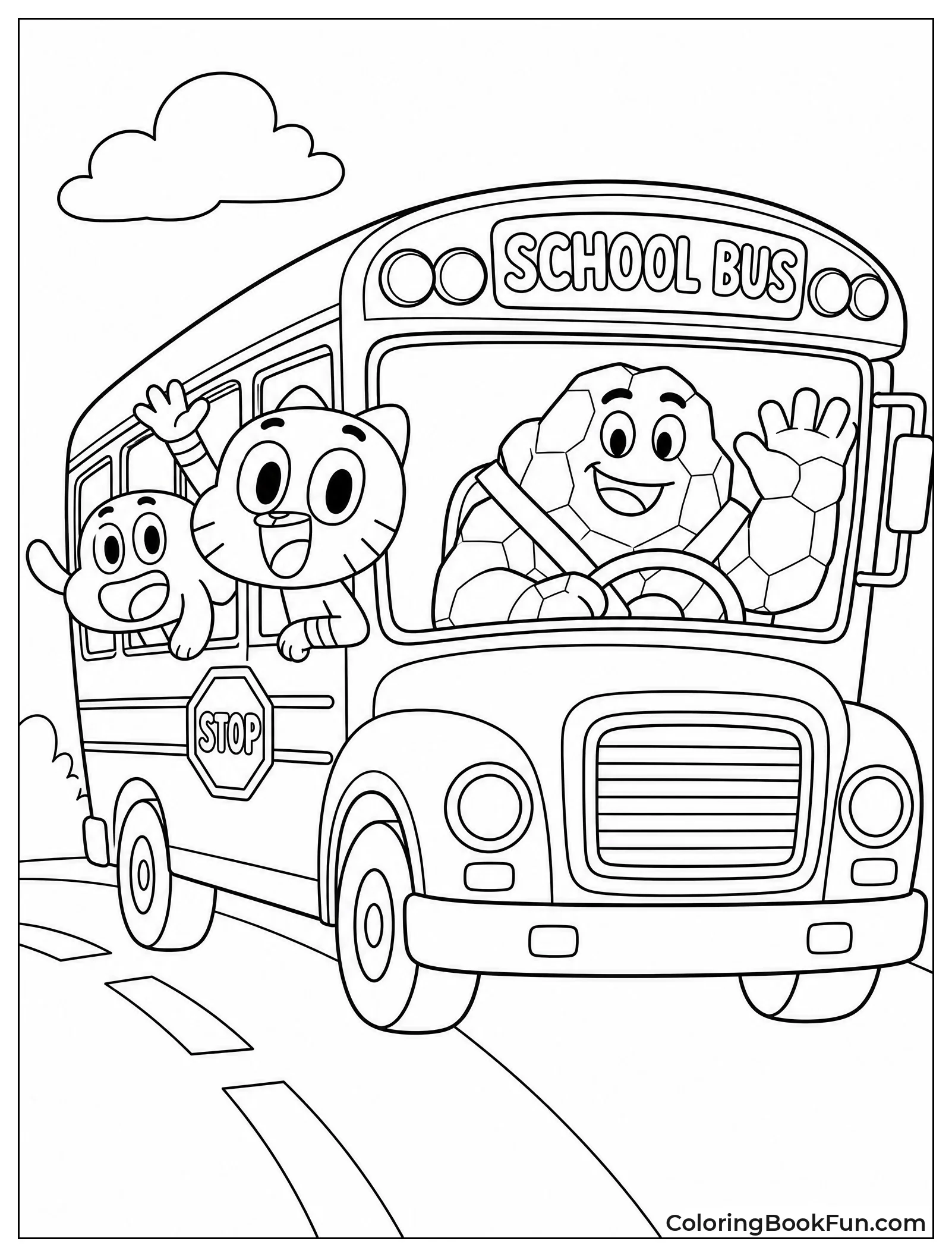 Rocky Drives Bus with Waving Kids