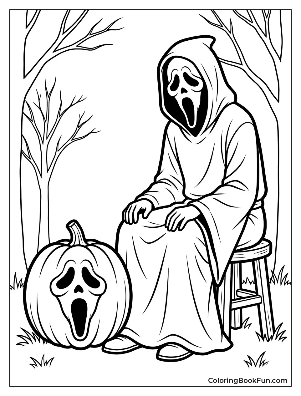 Ghostface Next to Matching Pumpkin Mask
