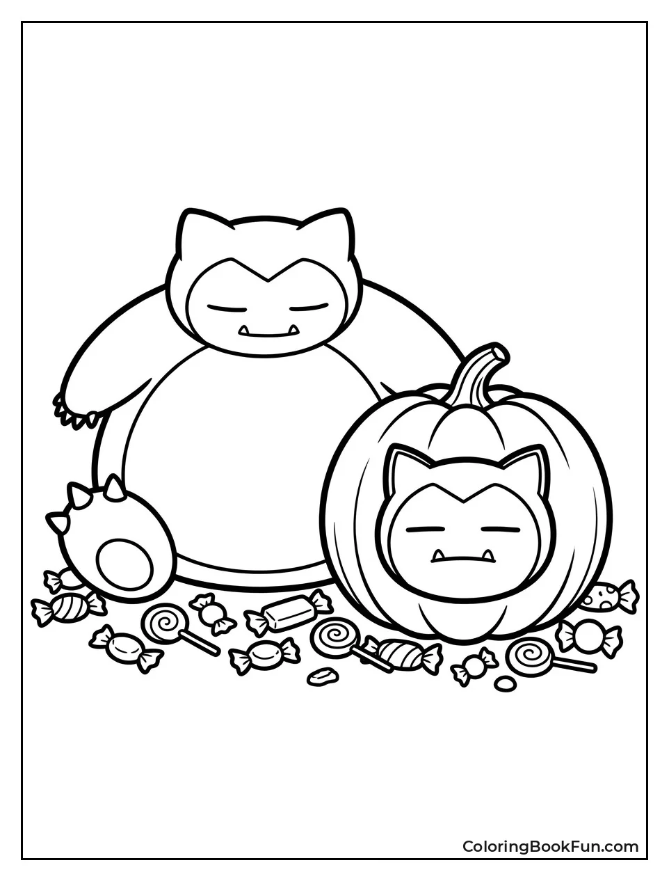 Snorlax Sits by a Pumpkin