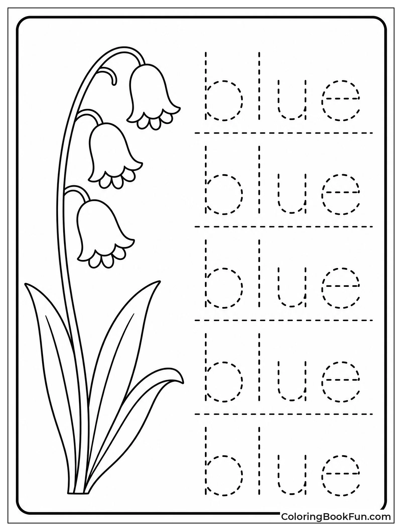 Tracing Word Blue next to Bluebell