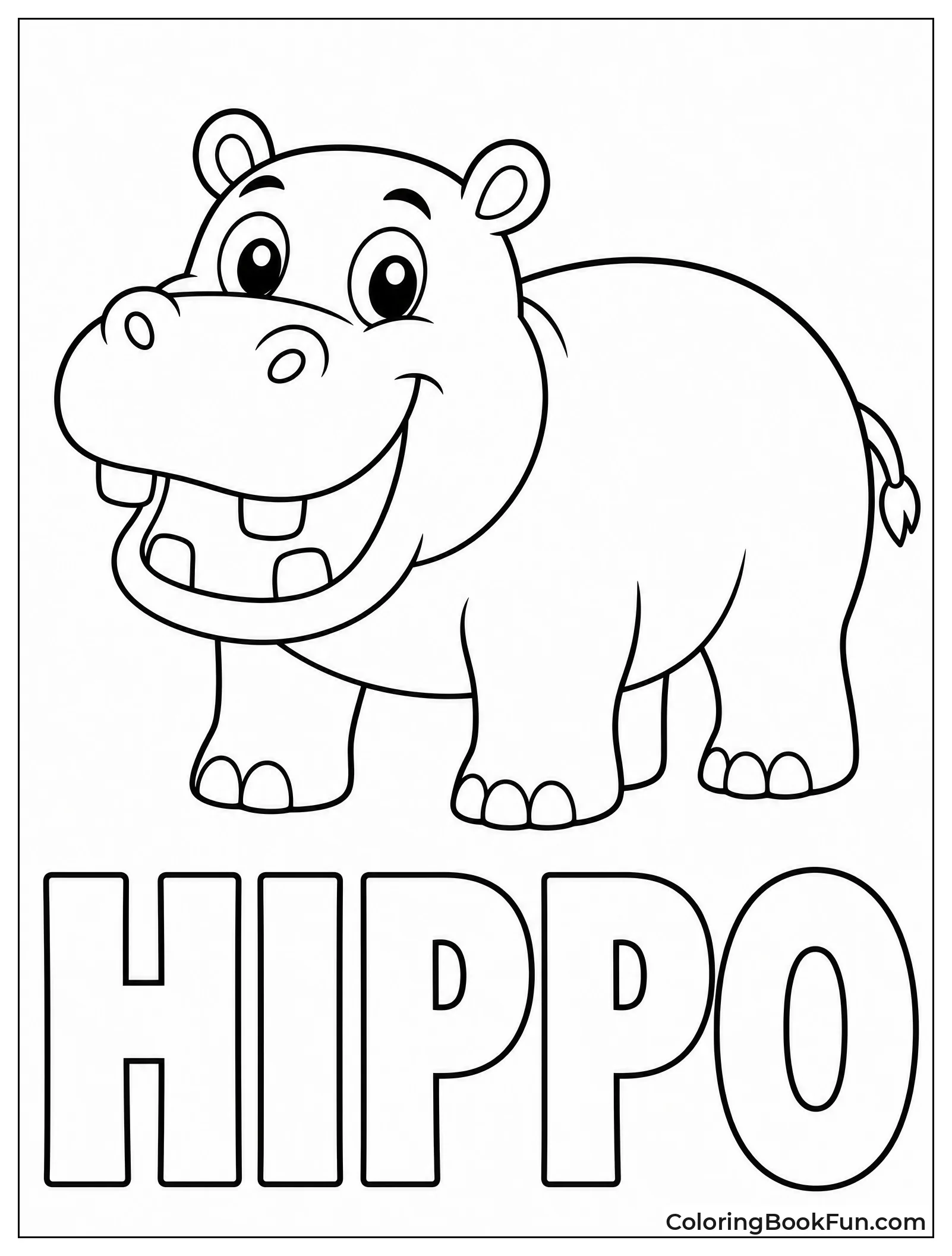 Happy Cartoon Hippo Smiling