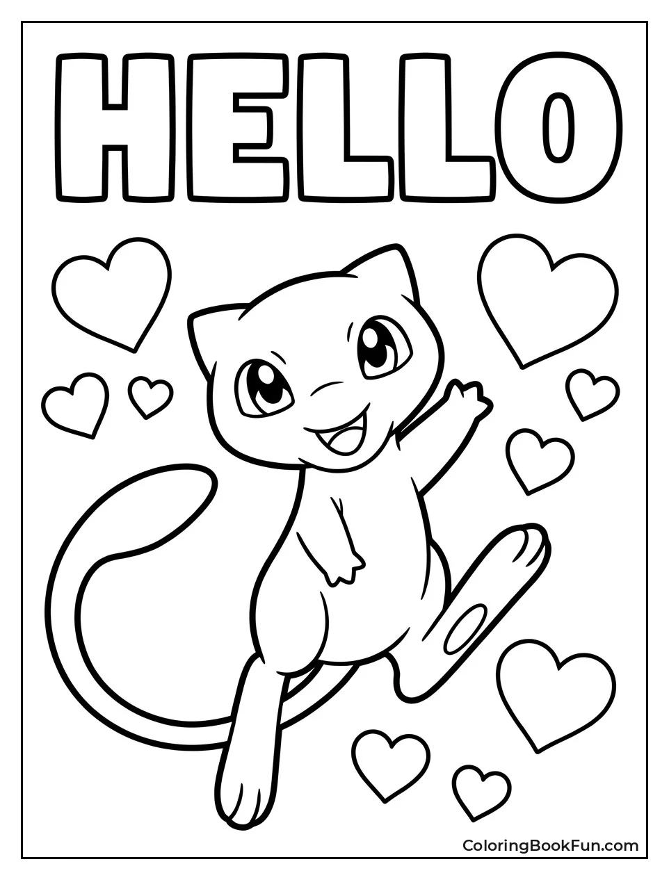 Mew Waving Hello with Hearts