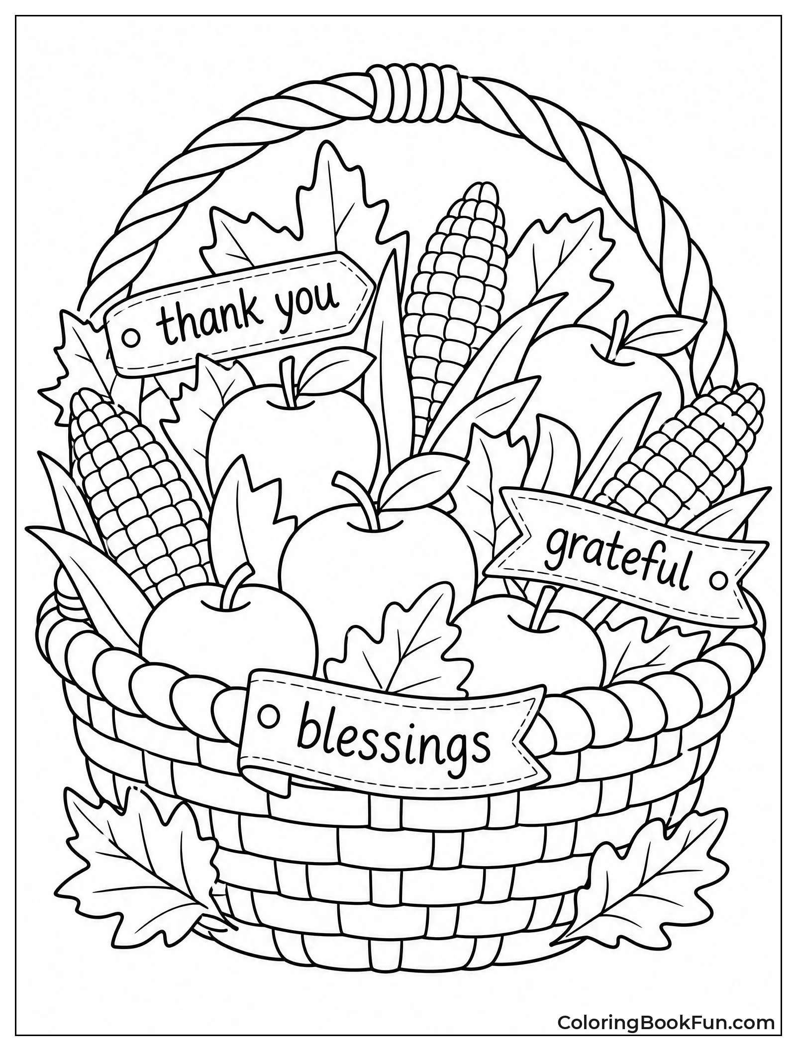 Basket with Fruits and Leaves