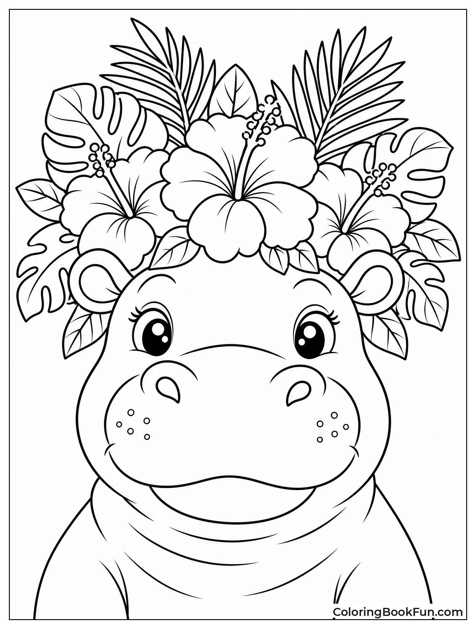 Hippo Wearing a Flower Crown