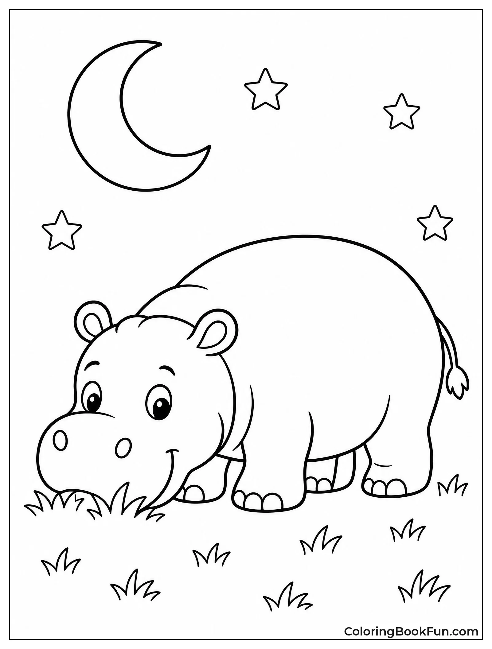 Hippo Walking Under the Moon