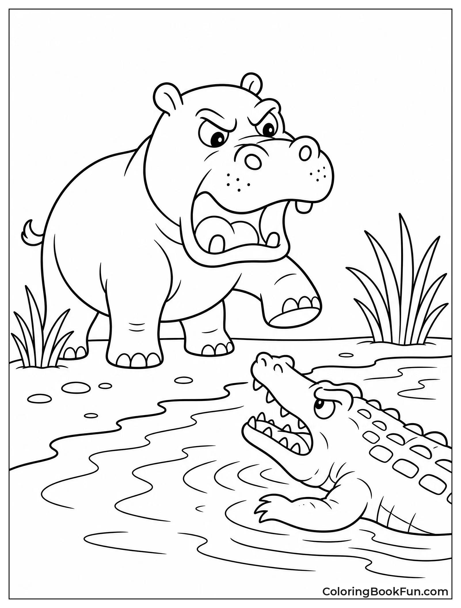 Hippo Facing a Crocodile