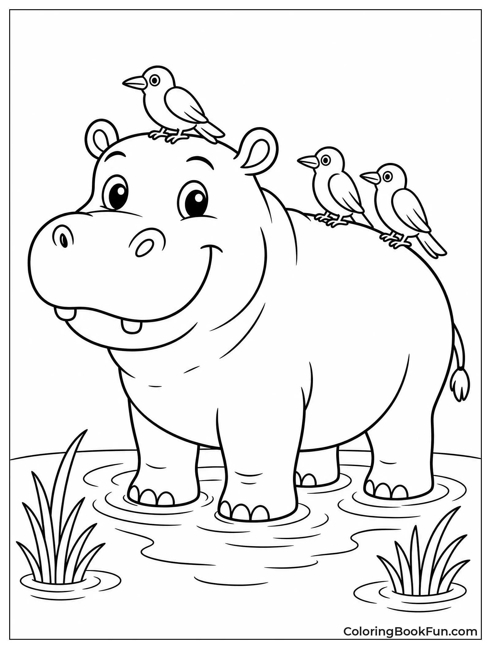 Hippo with Birds on Back