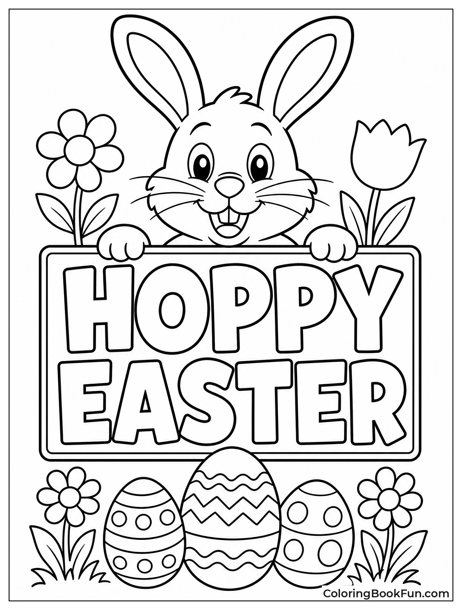 Bunny with Hoppy Easter Sign