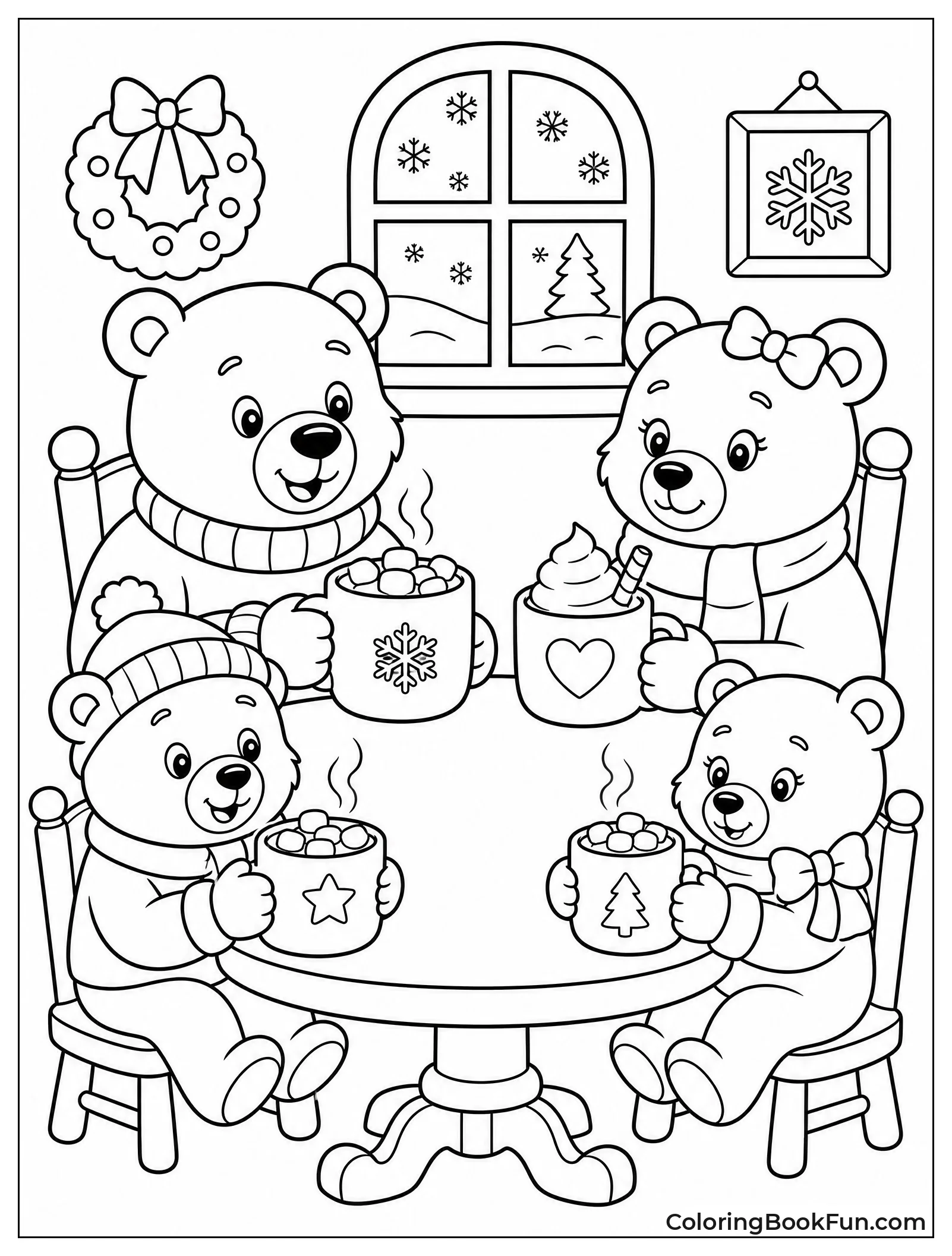 Bear Family Enjoying Hot Cocoa Together