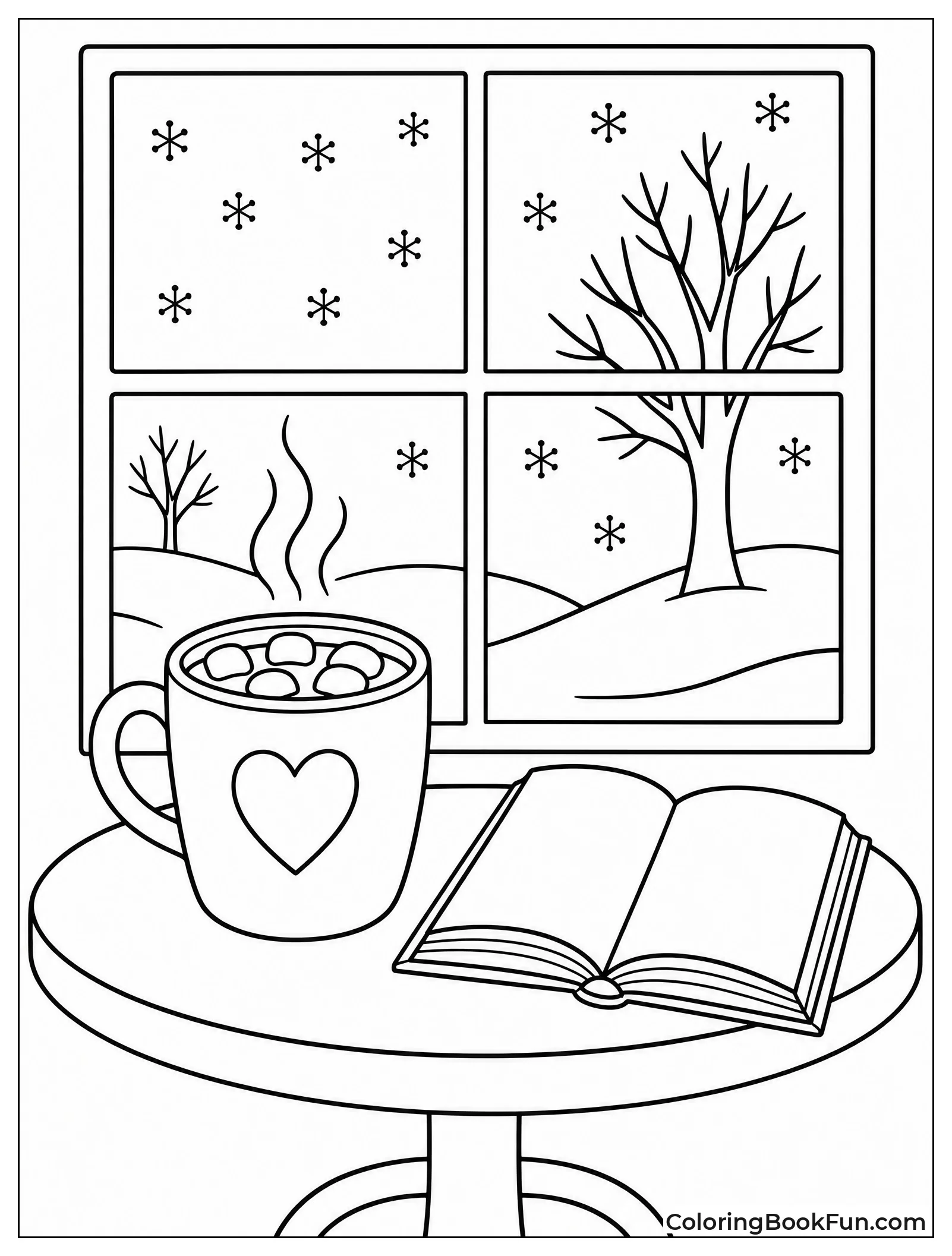 Cocoa by Window with Snowy View