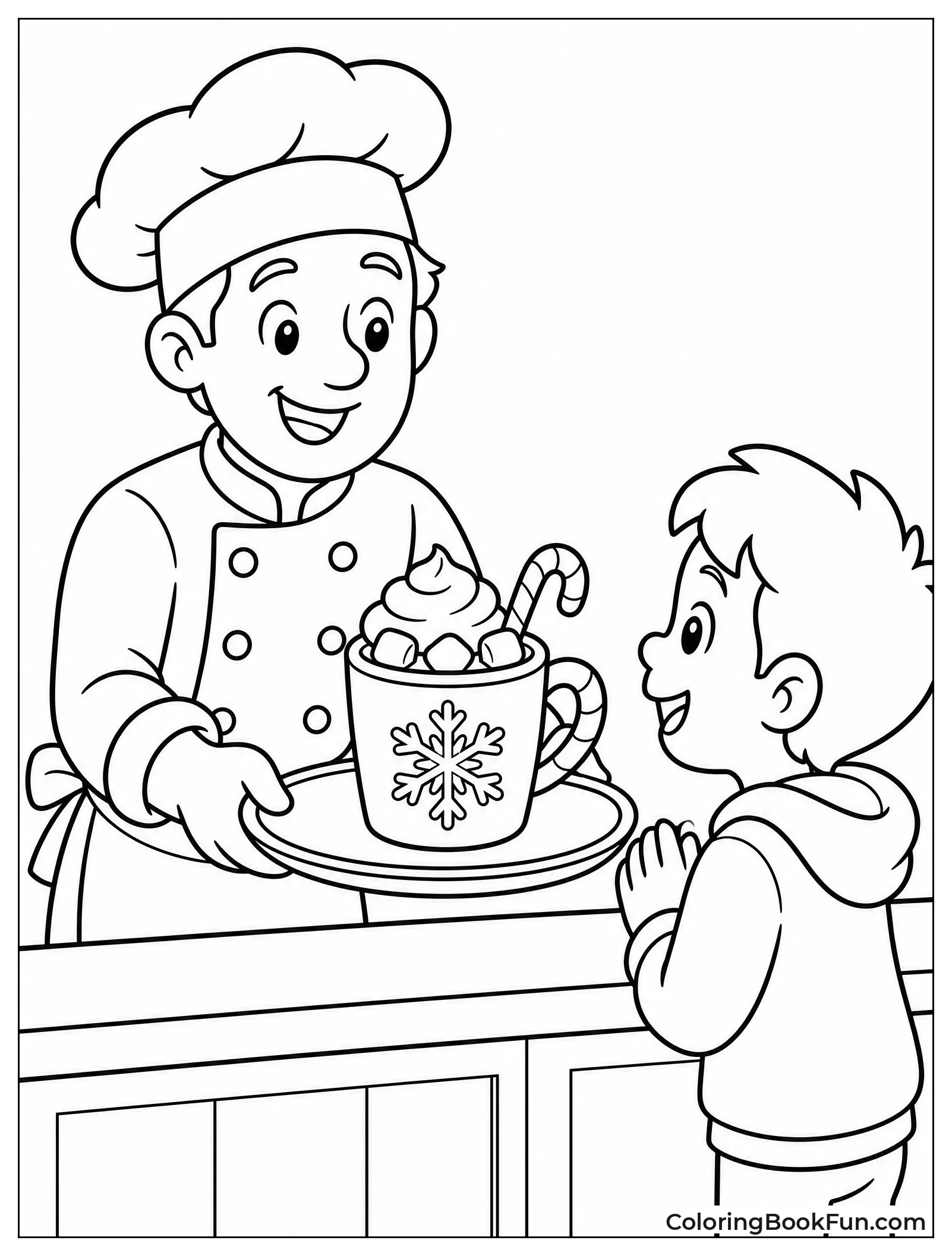 Chef Serving Cocoa to Child
