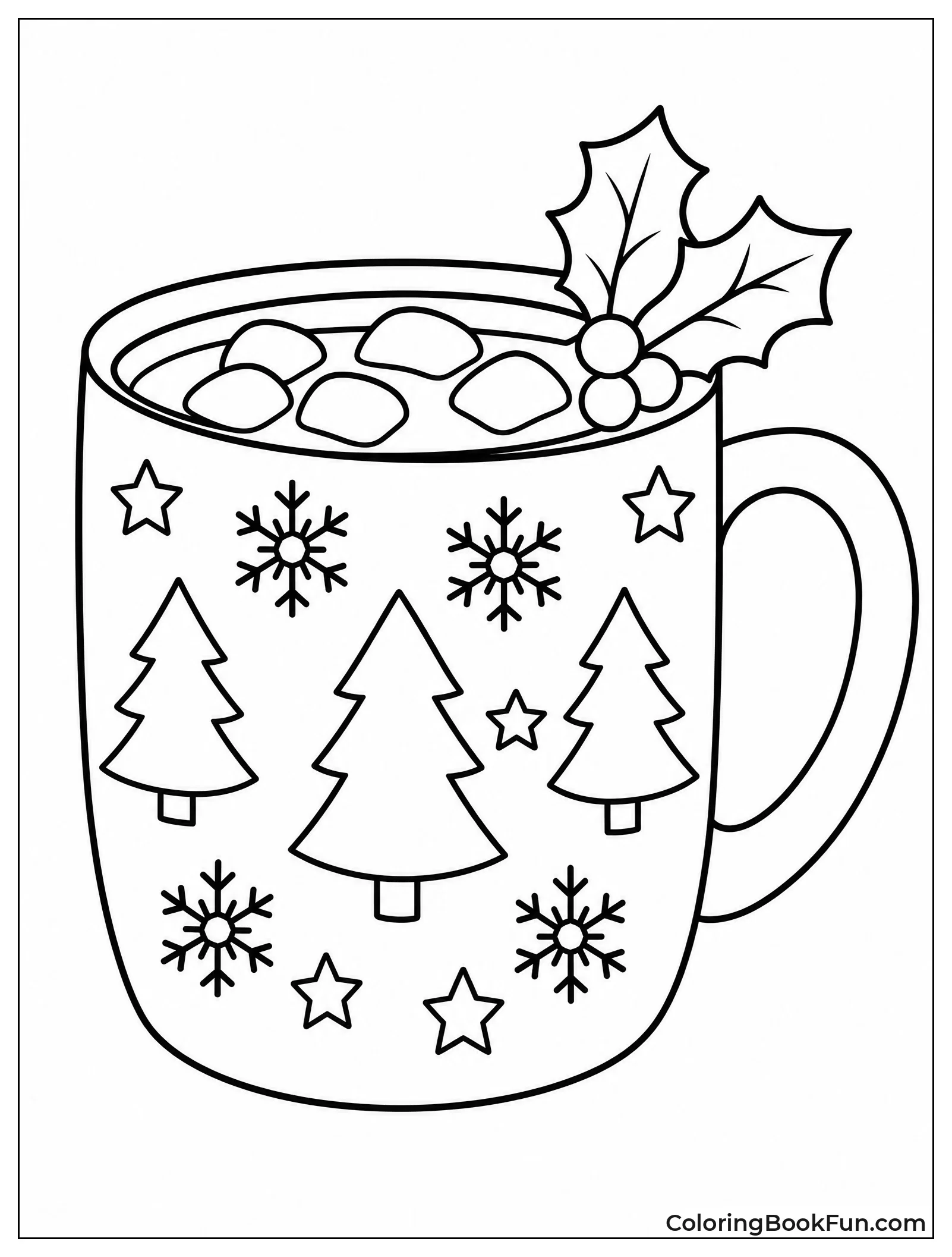 Holiday Mug with Snowflakes and Trees
