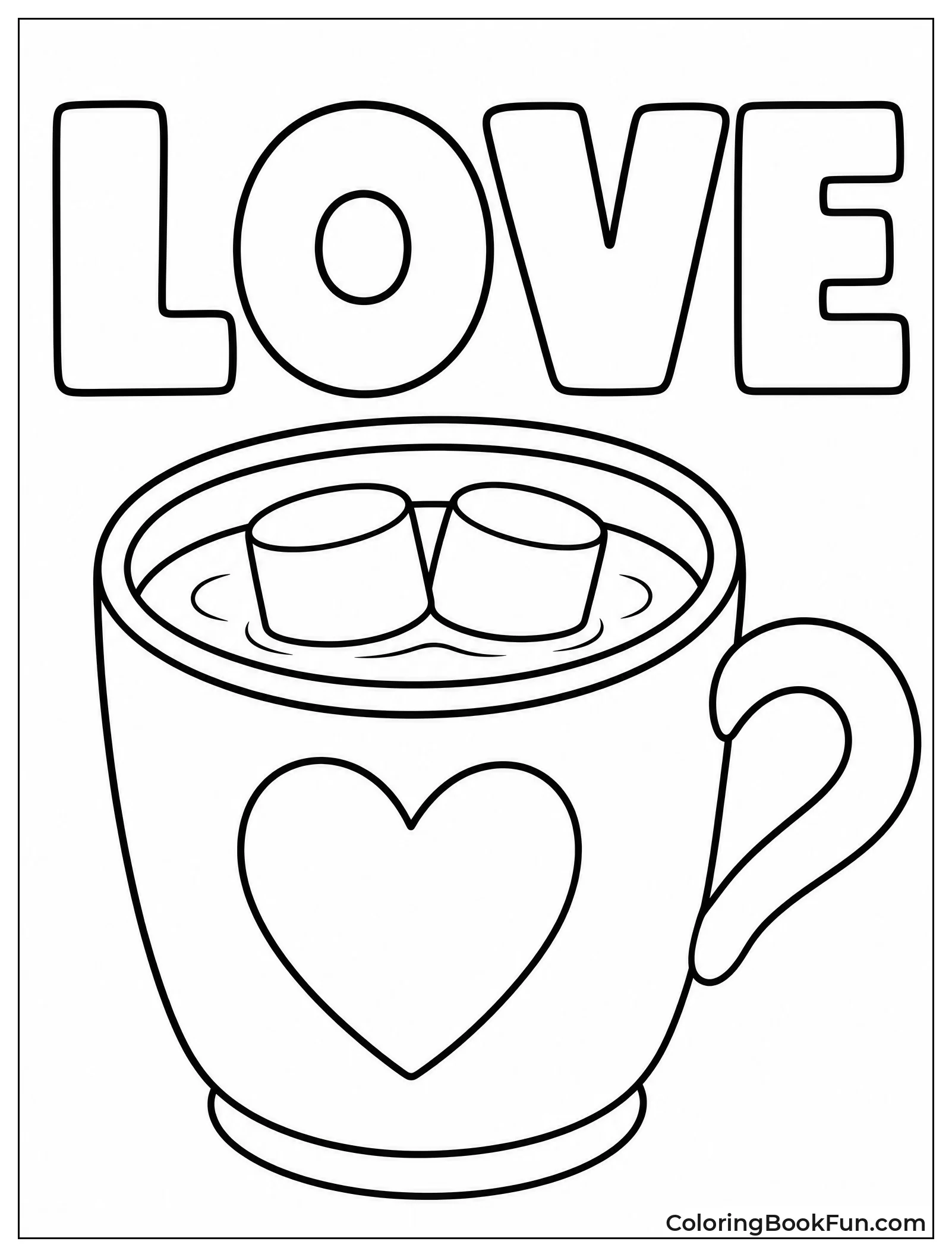 Mug with Heart Handle and Marshmallows