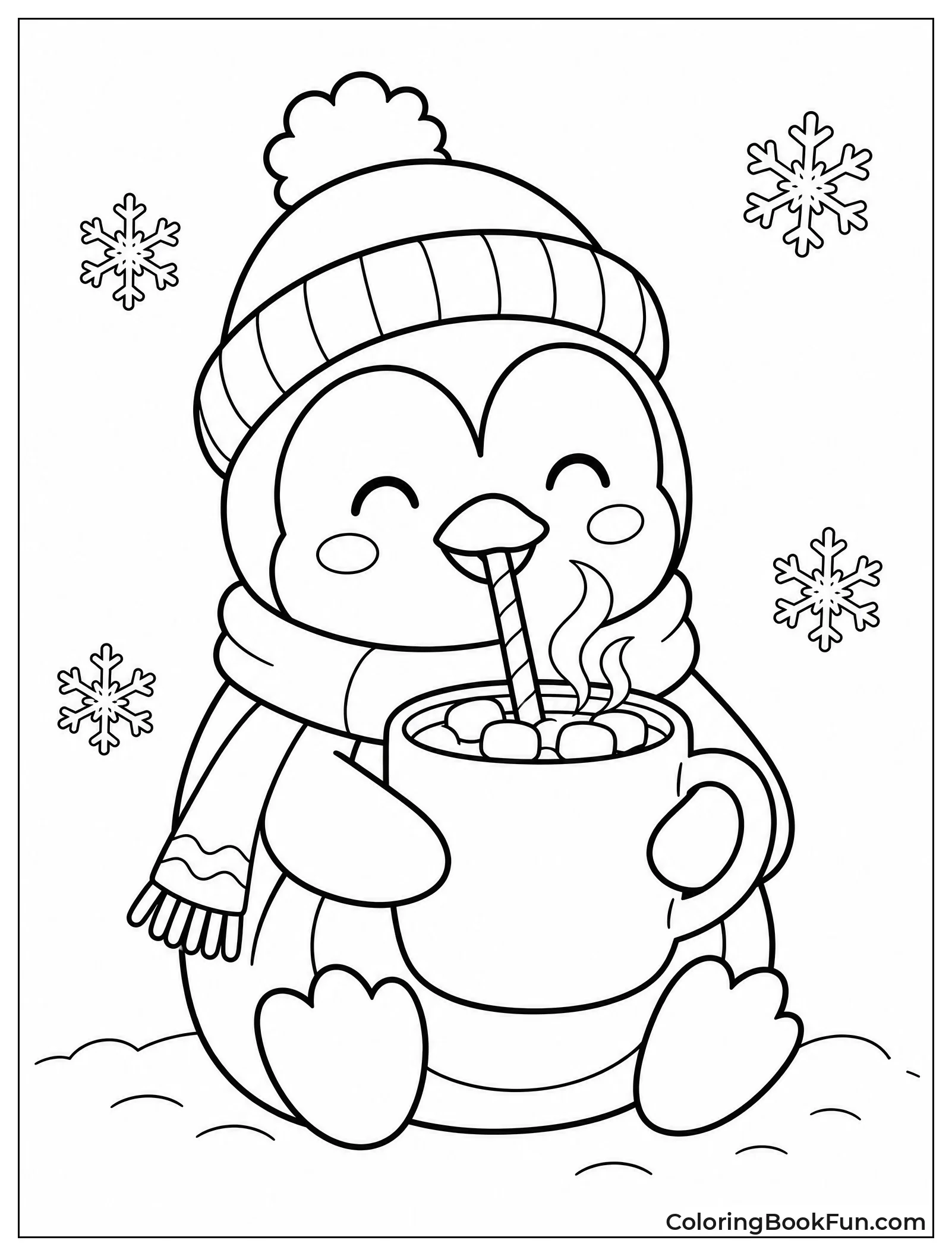 Penguin Happily Sipping Hot Cocoa