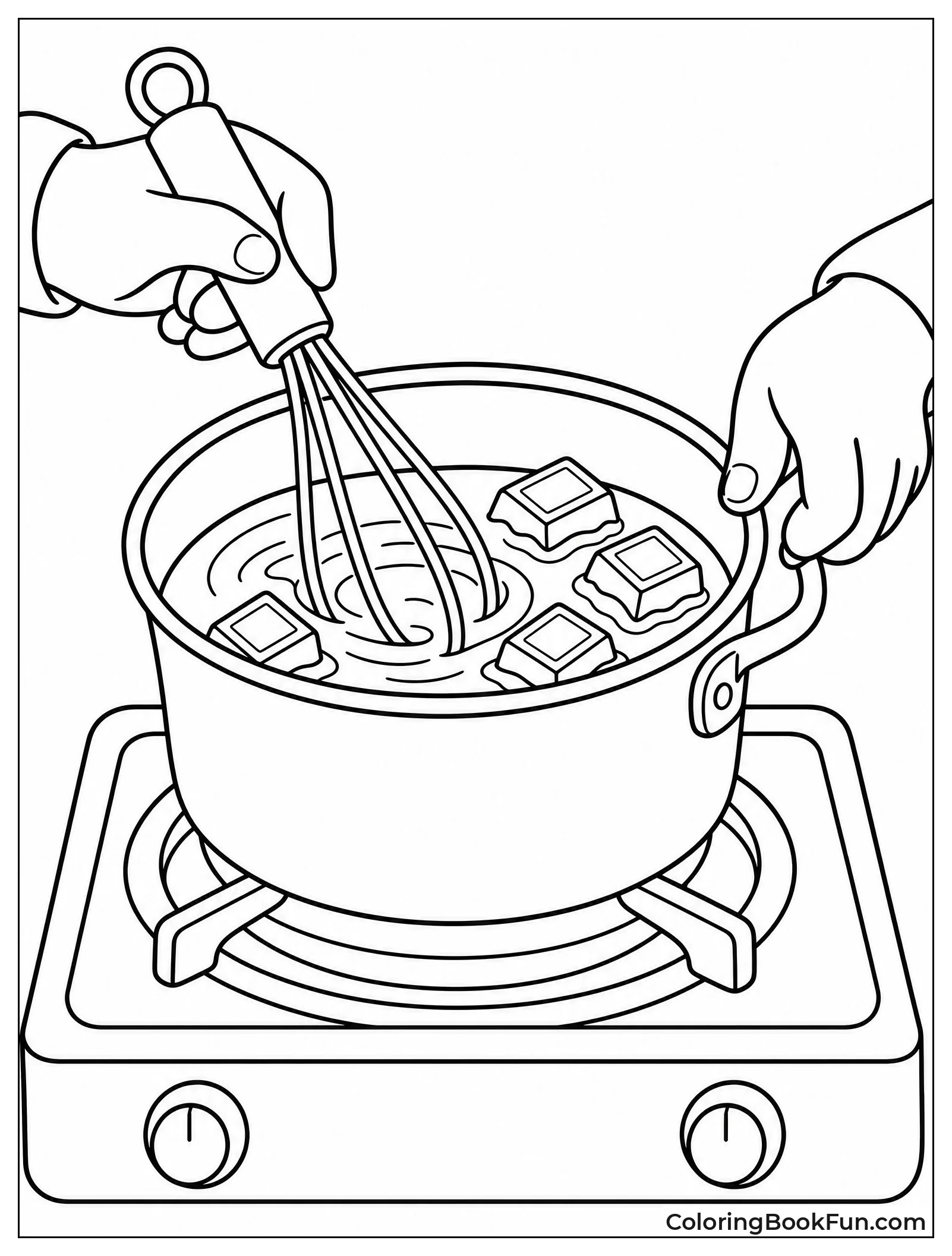 Hands Whisking Melting Chocolate in Pot
