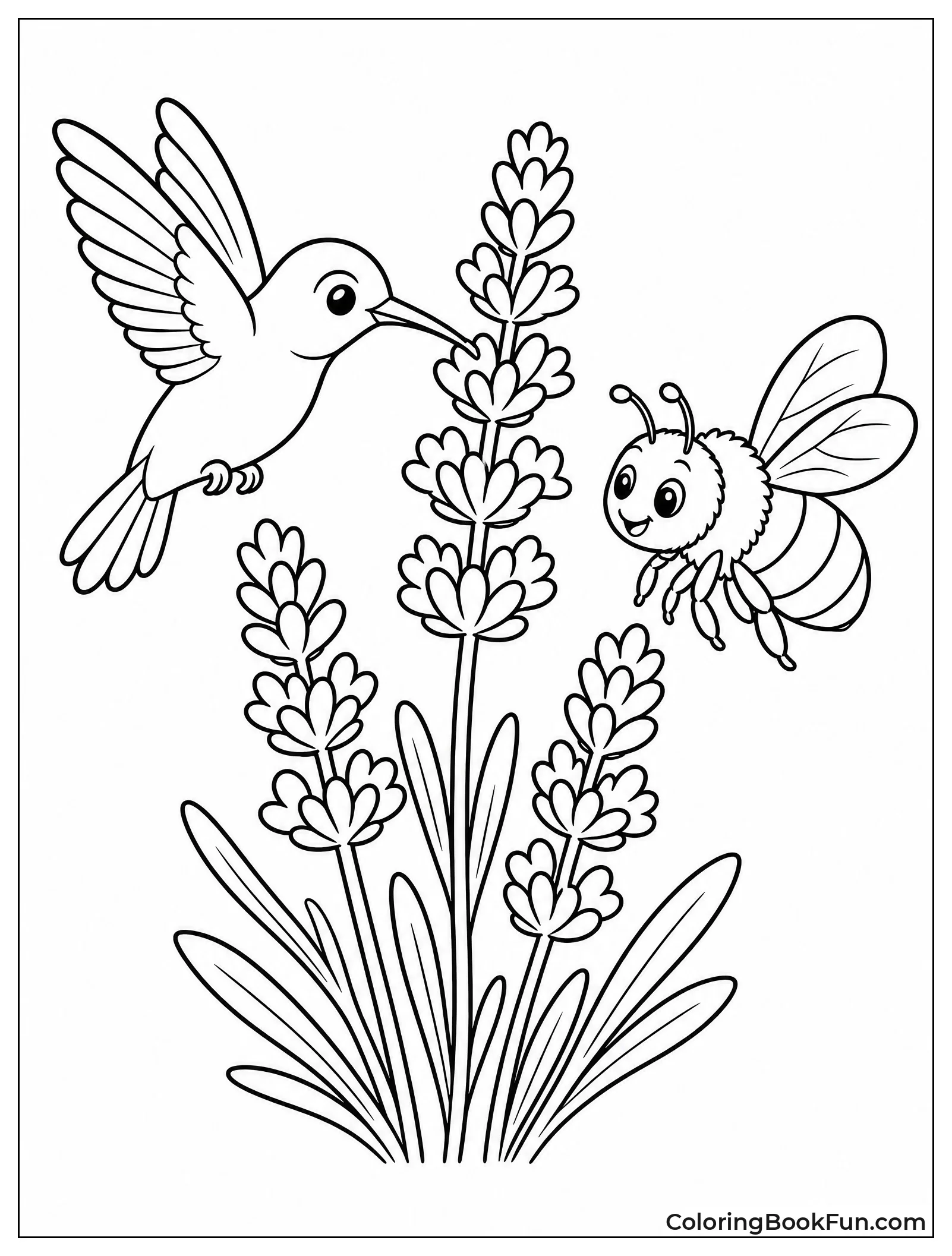Hummingbird Hovering Near Honeybee