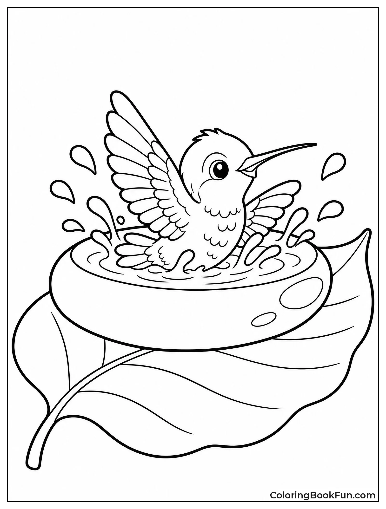 Hummingbird Splashing in a Dewdrop
