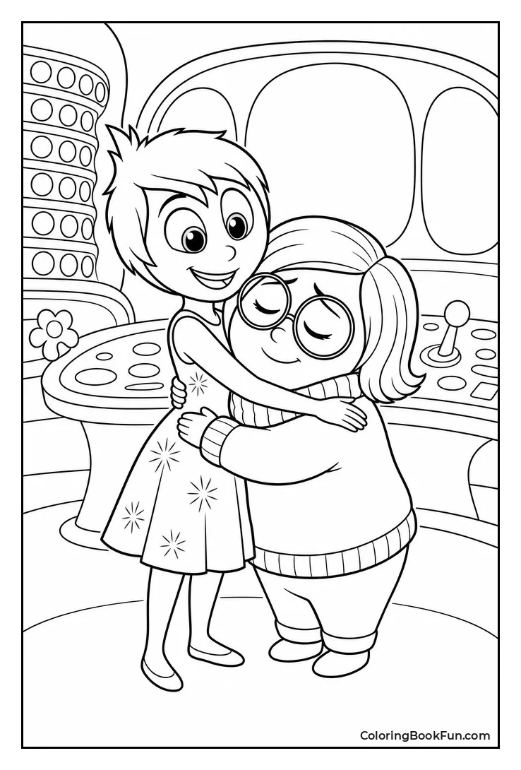 Joy and Sadness Sharing a Hug
