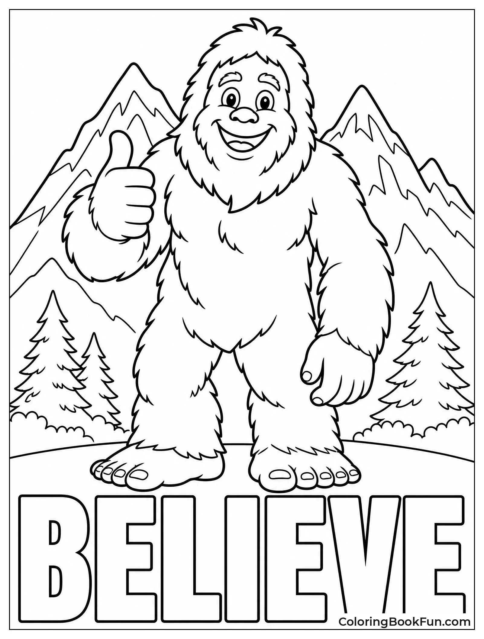 Bigfoot Giving Thumbs Up by Mountains