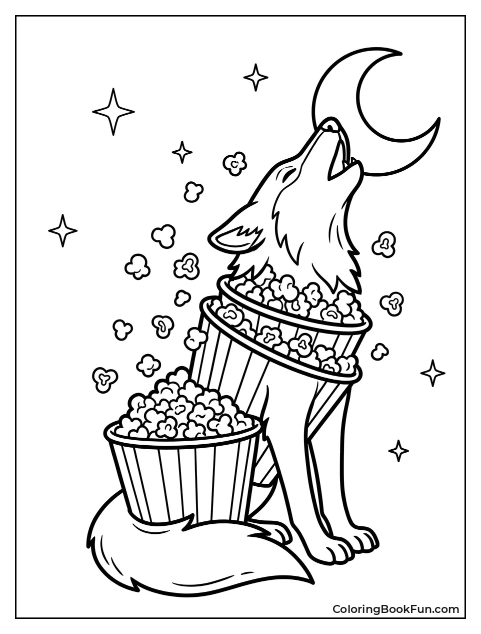 Popcorn Wolf Howls at Moon