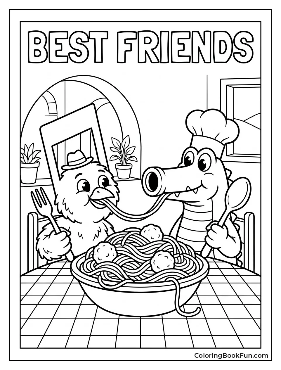 Friends Share Big Spaghetti Plate