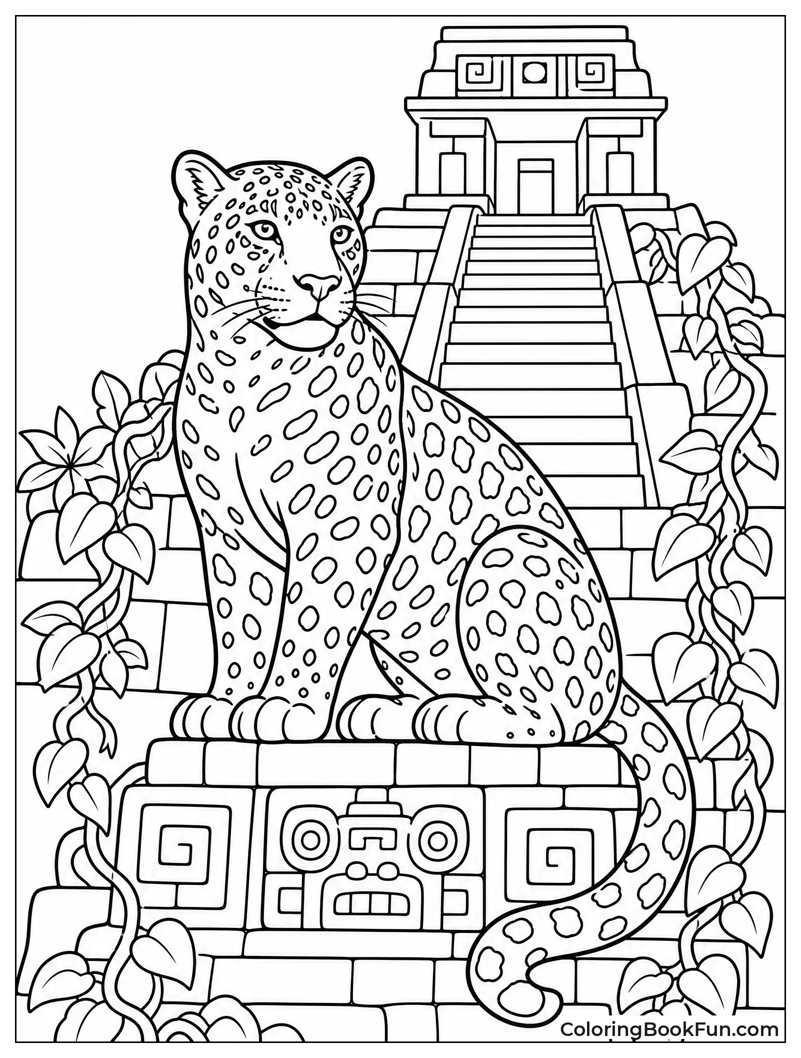 Jaguar on Ancient Temple Steps