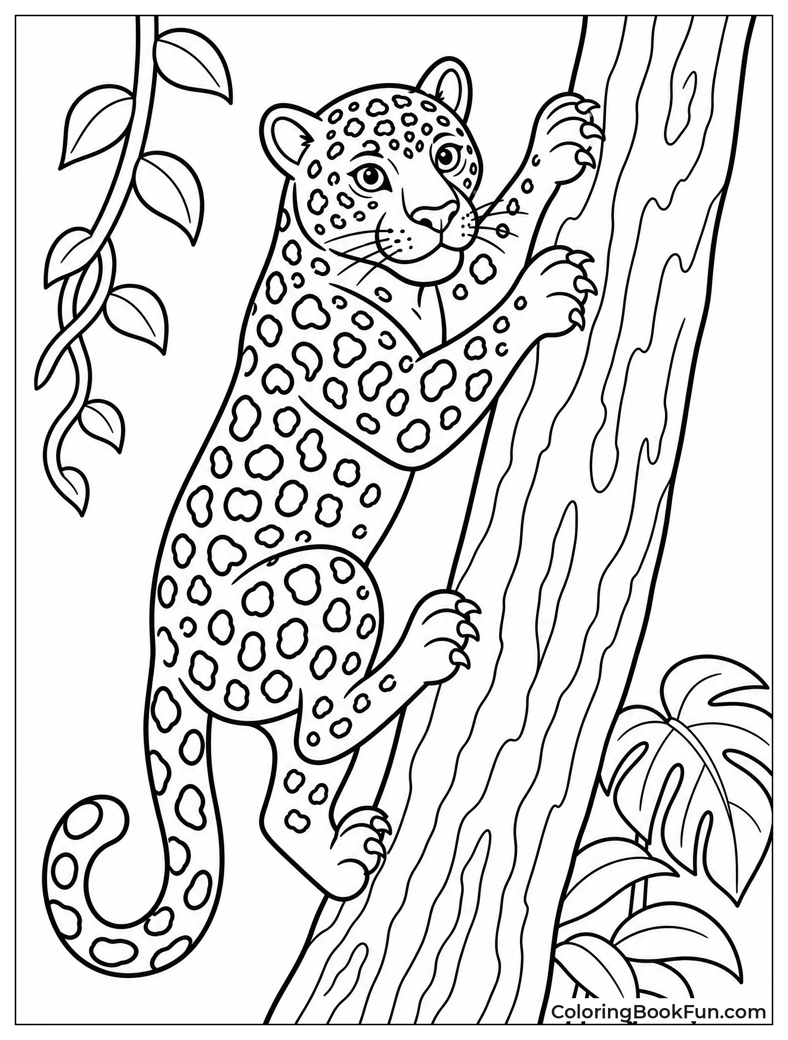 Jaguar Climbing a Tall Tree